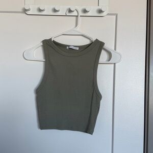 Zara Khaki Ribbed Crop Top
